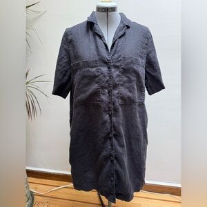 Everlane Charcoal 100% Linen Shirt Dress with Pockets